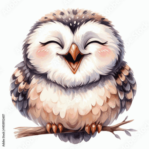  Feathered Mirth in Motion owl laughs and is happy isolated watercolor vector illustration svg
