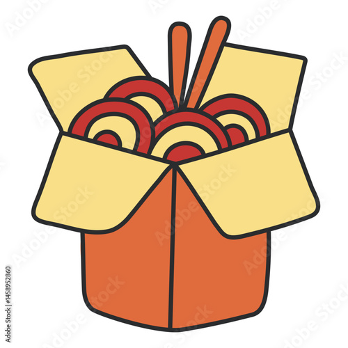 Delicious Noodles in Open Takeout Box Cartoon Illustration