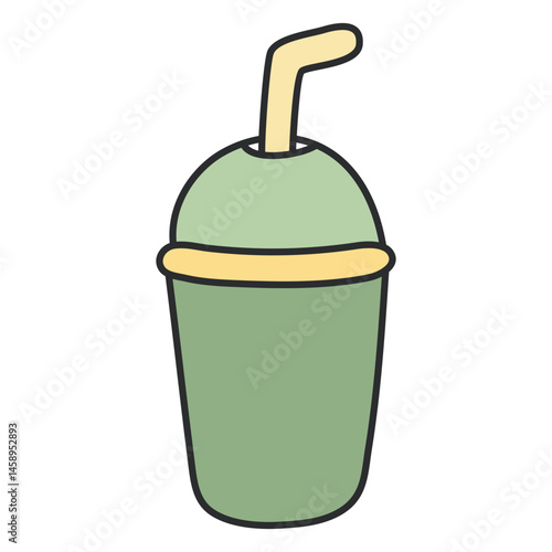 Cute Green Smoothie Cup with Straw Cartoon Illustration