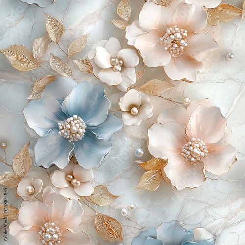 Ethereal Floral Composition: Delicate blossoms and graceful foliage intertwine against a subtle backdrop, evoking a sense of serenity and timeless elegance.