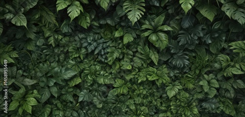 Lush green tropical leaves form a dense carpet on the forest floor ,  moist,  exotic