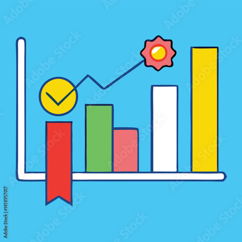 Upward financial trend shows growth with the colorful bar graph on light blue backdrop