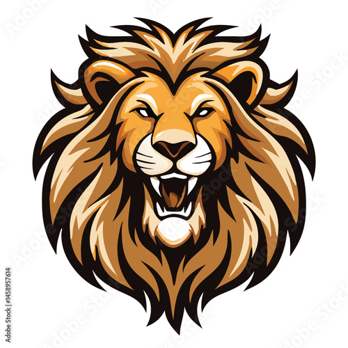Golden lion roars fiercely showcasing its sharp teeth and powerful mane, emanating strength and majesty