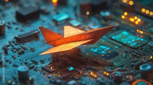 Origami plane on circuit board (1)
