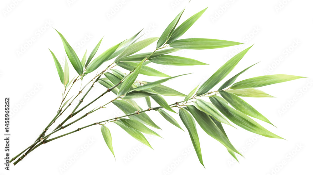 Fototapeta premium Fresh Green Bamboo with Leaves Isolated on White Background for Design Projects