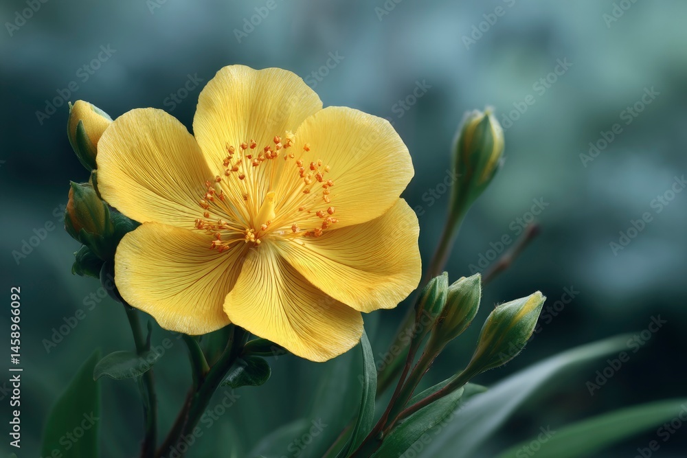 Obraz premium Yellow Flower Bloom with Green Buds