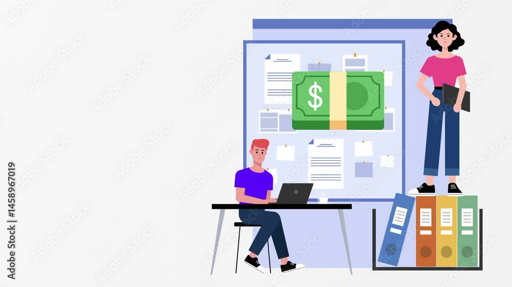 US American dollar money, employee, memo data accounting archive icon symbol. Business financial report. Vector animation, motion graphic video footage. Isolated copy space white screen background US American dollar money, employee, memo data accounting archive icon symbol. Business financial report. Vector animation, motion graphic video footage. Isolated copy space white screen background