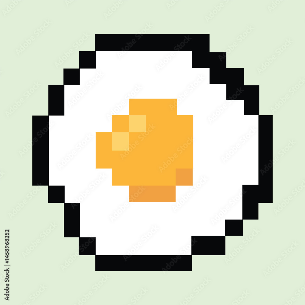 Fototapeta premium Pixel fried egg icon on pale mint background