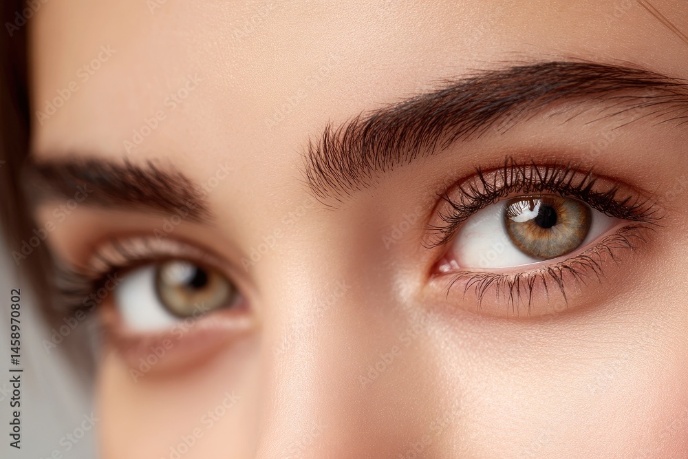Close Up of Beautiful Eyes with Long Lashes and Defined Eyebrows Close Up of Beautiful Eyes with Long Lashes and Defined Eyebrows