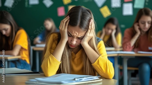 Stressed Student in Classroom: Academic Pressure and Anxiety