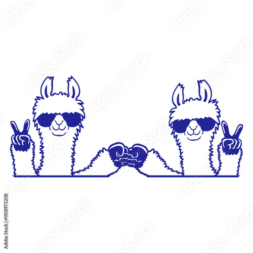 2 Llamas Team Friends Sunglasses Peace Fist Pump Isolated Vector Graphic Design Illustration
