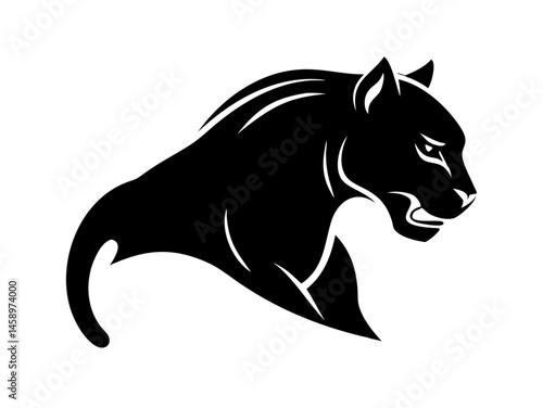 Powerful Black Panther Silhouette, Ideal for Logos and Branding . Bold, stylized silhouette of a black panther in a dynamic running pose. 