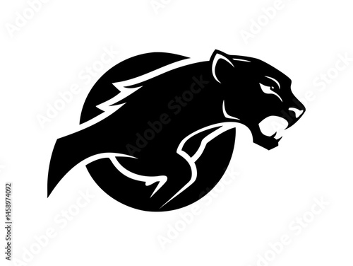 Powerful Black Panther Silhouette, Ideal for Logos and Branding . Bold, stylized silhouette of a black panther in a dynamic running pose. 
