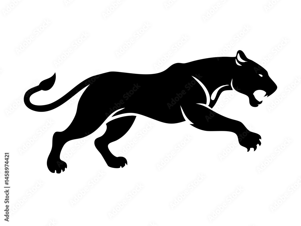 Powerful Black Panther Silhouette, Ideal for Logos and Branding . Bold, stylized silhouette of a black panther in a dynamic running pose. Powerful Black Panther Silhouette, Ideal for Logos and Branding . Bold, stylized silhouette of a black panther in a dynamic running pose.