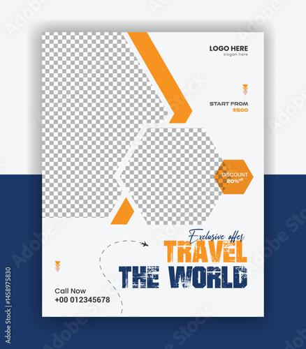 Social media travel agency Flyer banner template and Traveling tour vector design