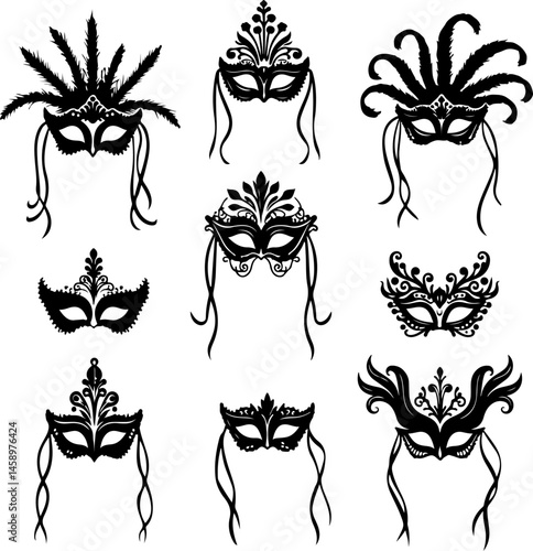 Fantasy Masquerade and Carnival Mask Silhouettes Collection