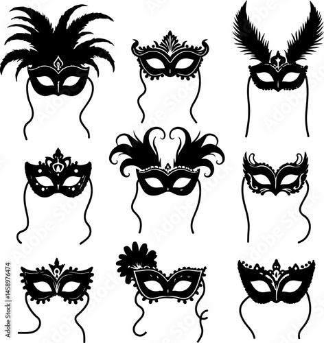 Fantasy Masquerade and Carnival Mask Silhouettes Collection