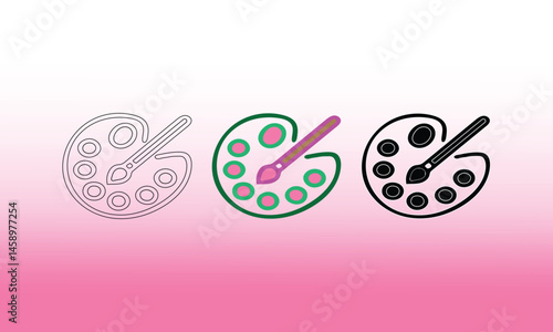 Artistic Palette Icons with Brush in Bold, Colored, and Outline Styles