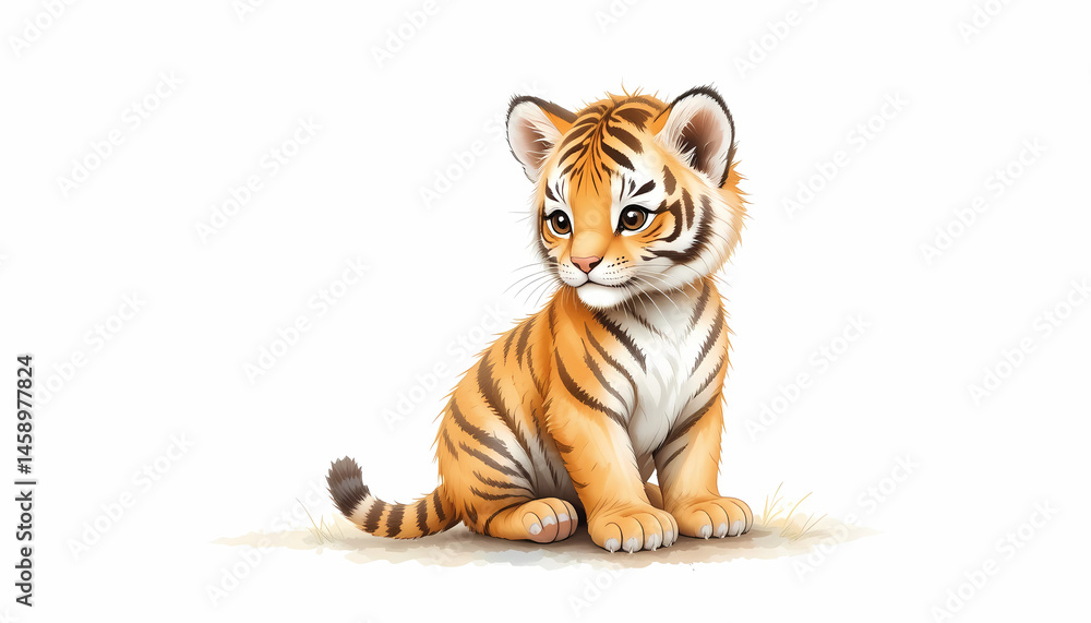 Obraz premium Adorable Tiger Cub Sitting, a Captivating Wildlife Portrait