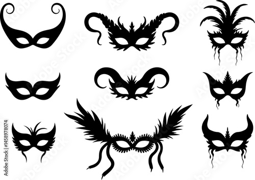 Fantasy Masquerade and Carnival Mask Silhouettes Collection