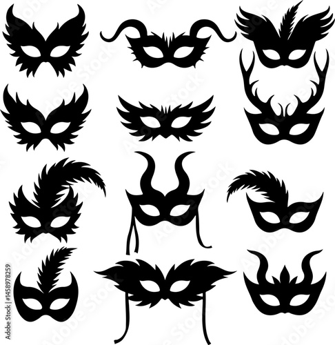 Fantasy Masquerade and Carnival Mask Silhouettes Collection