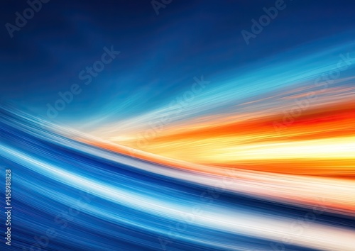 Dynamic abstract image with streaks of vibrant blue and orange colors merging into a wave-like pattern against a dark background