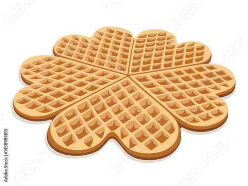 A Heart shaped waffle isolated on a white background. Belgian waffle. Sweet dessert for breakfast. Cartoon style. 

