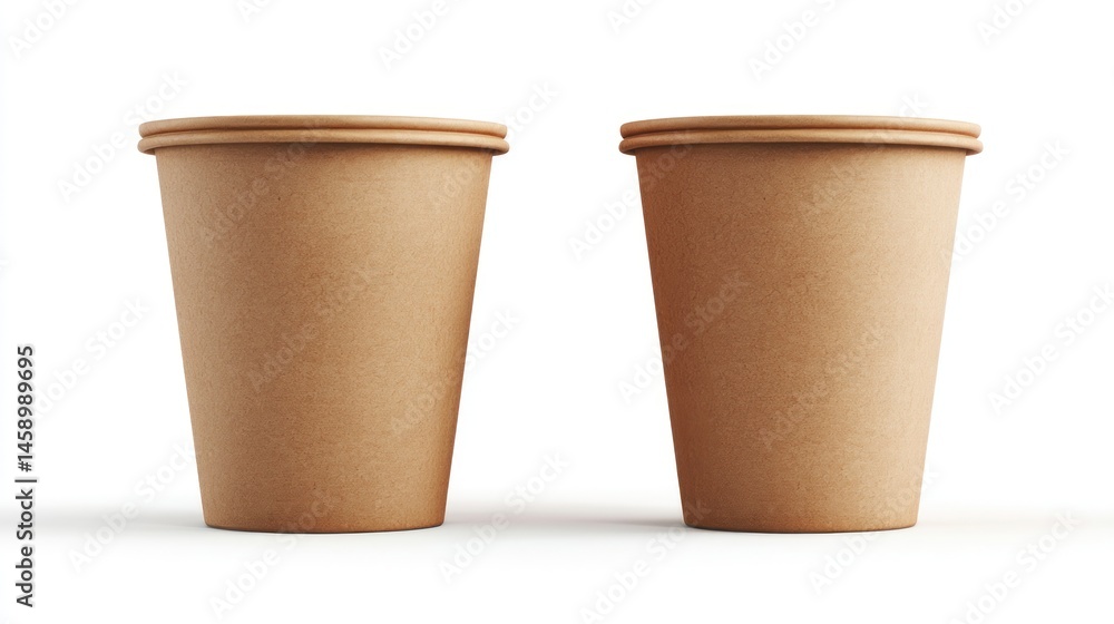 Two disposable kraft paper coffee cups (1) Two disposable kraft paper coffee cups (1)