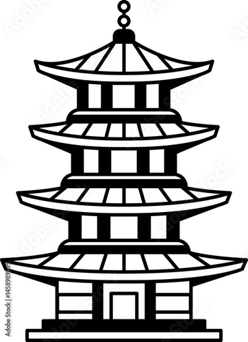 black and white icon of a japanese pagoda