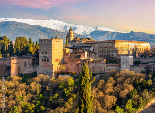 Alhambra palace at sunset, Granada, Spain