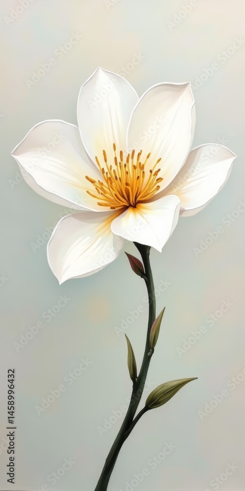 Naklejka premium A single white flower with yellow center