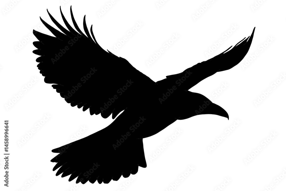 Obraz premium Powerful silhouette of a raven mid-flight — perfect for dark fantasy art, horror branding, or symbolic editorial designs