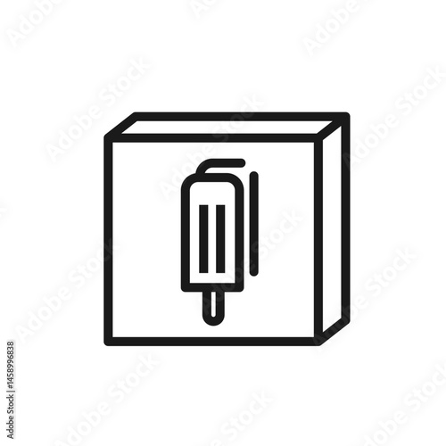 Popsicle on a stick, fruit ice cream, frozen dessert box line icon. Paper packaging. Editable stroke. Ice lolly pictogram for web design, food apps, frozen treat branding. Isolated vector 
 