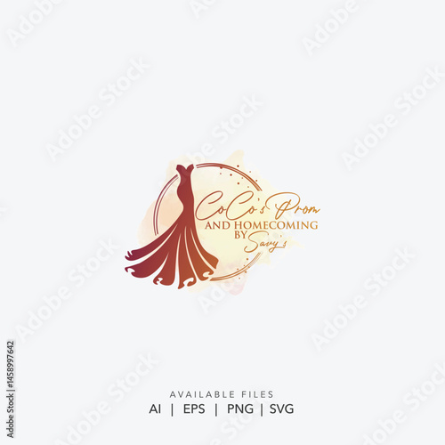 Elegant Maroon Evening Dress Silhouette in a Soft Circular Design Vector, Luxury and Sophistication