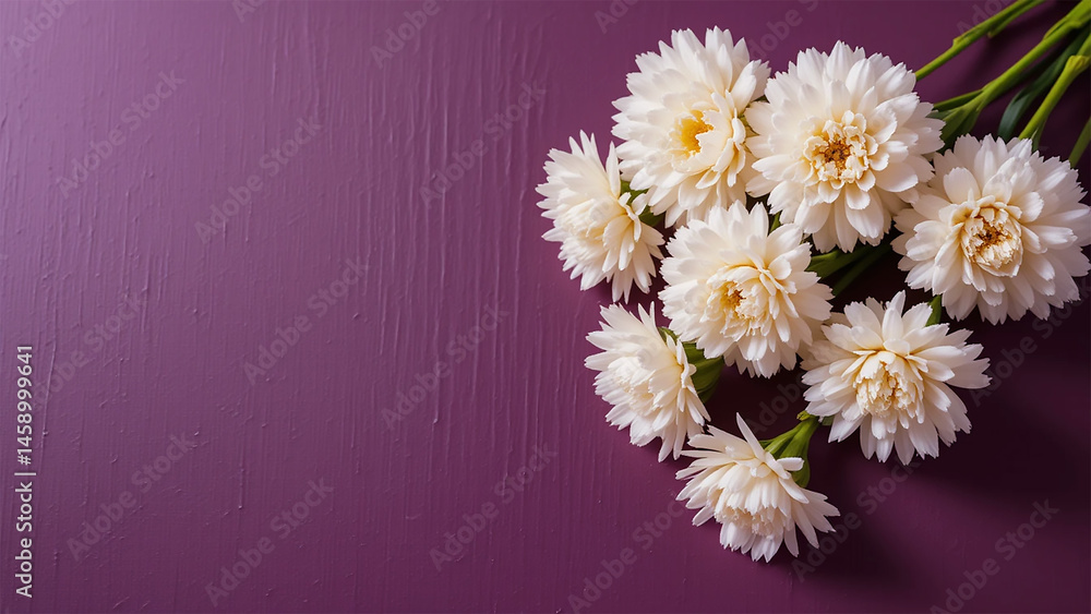 Obraz premium Beautiful Bouquet of White Daisies on Purple Background