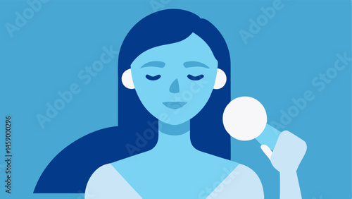 Ice Therapy An illustration of a woman gently rolling an ice tool over her face symbolizing cooling therapy that helps with skin tightening and reducing puffiness.