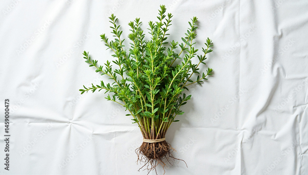 Freshly Picked Thym Herb Bundle on White Background