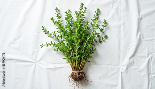 Obraz na płótnie Freshly Picked Thym Herb Bundle on White Background w salonie