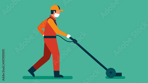 Ground Maintenance A worker using a grass trimmer while wearing an exoskeleton demonstrating support for outdoor labor tasks.