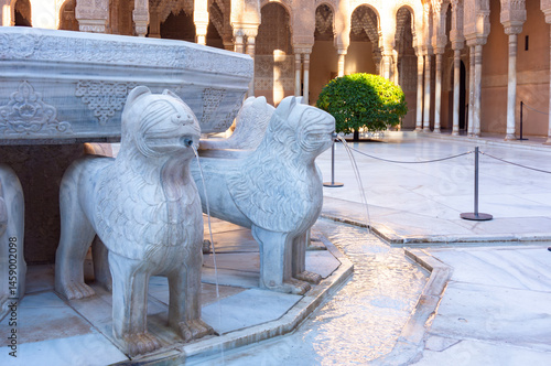 Court of Lions in Nasrid palace of Alhambra, Granada, Spain