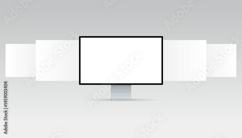 Monitor with additional screens, Mockup of a computer monitor with blank web pages.