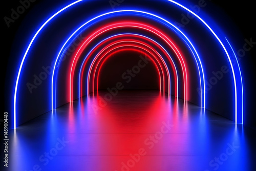 Red Blue Neon Archway 3D Background