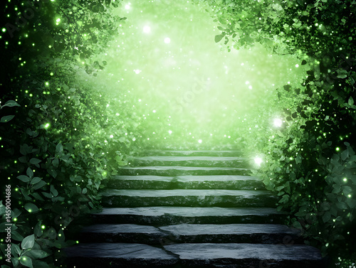 Enchanted Forest Stone Steps Background