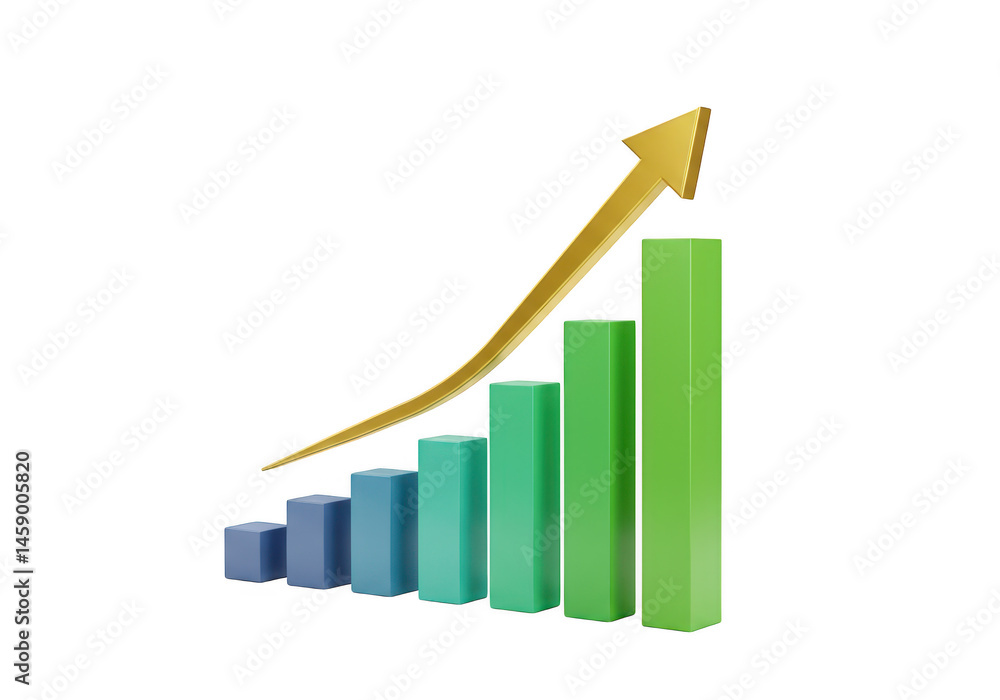 Growing bar graph with arrow isolated on transparent background Growing bar graph with arrow isolated on transparent background