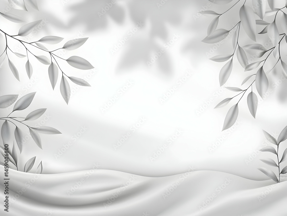 Elegant White Silk Fabric Background with Leaves Illustration Elegant White Silk Fabric Background with Leaves Illustration
