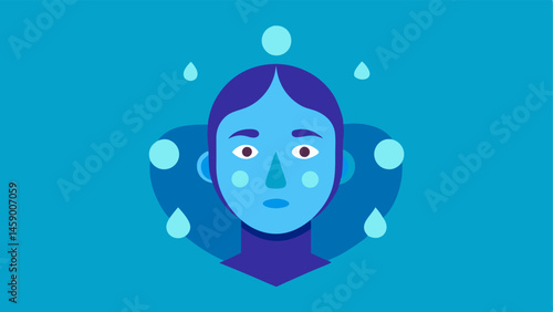 Hydration Mask An illustrated sheet mask that contains nanotechnology elements with moisture droplets depicted around the and forehead of a face.