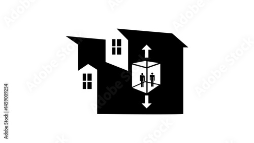 elevator in private house, black isolated silhouette