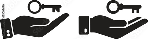 Minimalist Vector Icon of Two Hands Holding Keys—Symbol of Trust and Access