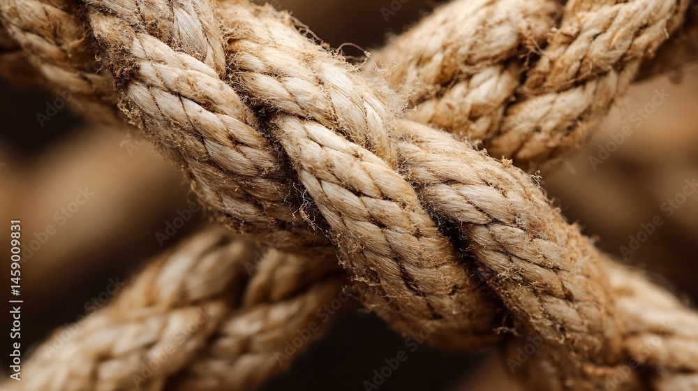 Close-up view of thick, intertwined hemp rope, showing texture and detail of natural fibers. The beige and brown tones create a rustic, textured image. : Generative AI Close-up view of thick, intertwined hemp rope, showing texture and detail of natural fibers. The beige and brown tones create a rustic, textured image. : Generative AI