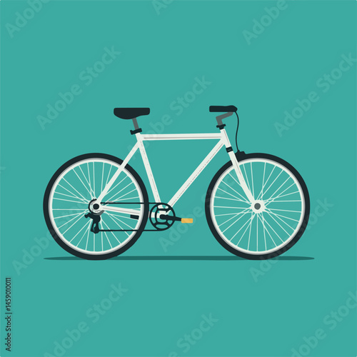 White Bicycle Illustration On Teal Background Vector Minimal Design Style
